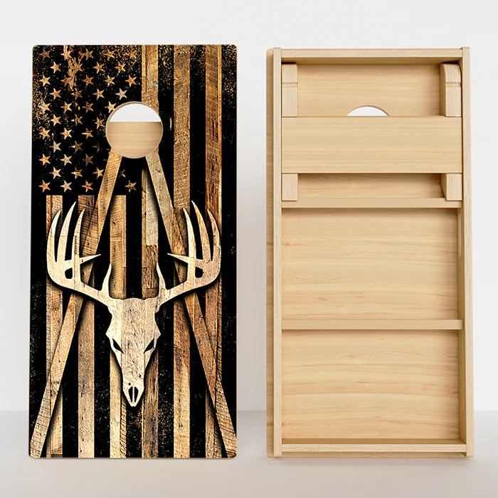 CORNHOLE GAMES USA - DEER SKULL AMERICAN FLAG PROFESSIONAL CORNHOLE BOARDS