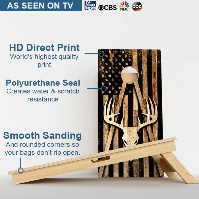 CORNHOLE GAMES USA - DEER SKULL AMERICAN FLAG PROFESSIONAL CORNHOLE BOARDS