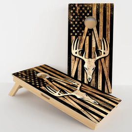 CORNHOLE GAMES USA - DEER SKULL AMERICAN FLAG PROFESSIONAL CORNHOLE BOARDS