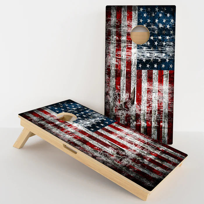 CORNHOLE GAMES USA - RUSTIC AMERICAN FLAG (VARIANT 2) PROFESSIONAL CORNHOLE BOARDS