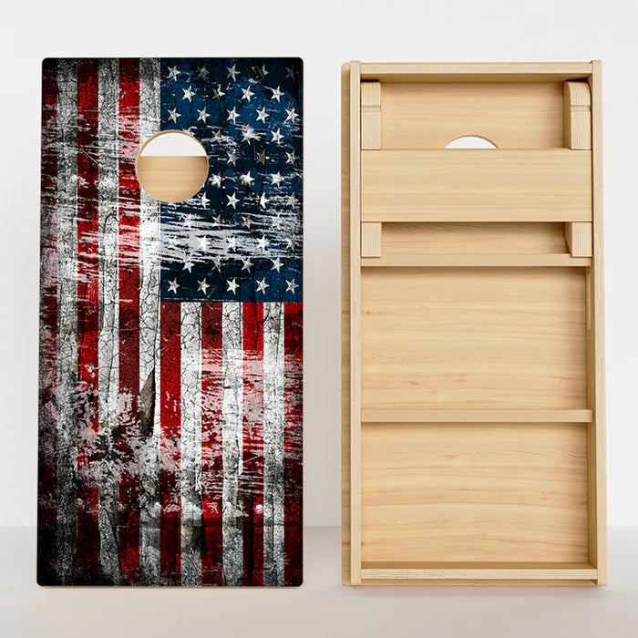 CORNHOLE GAMES USA - RUSTIC AMERICAN FLAG (VARIANT 2) PROFESSIONAL CORNHOLE BOARDS
